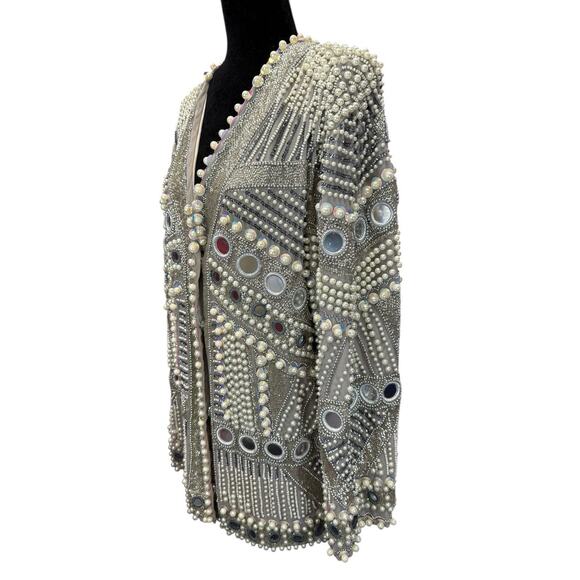 ASOS Edition Embellished Pearl & Bead Heavyweight Jacket Gray Size US 8 - Picture 8 of 16